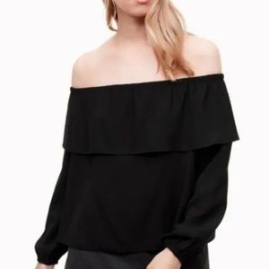 Wilfred Off Shoulder Ruffle Long Sleeve Crop Blouse Black